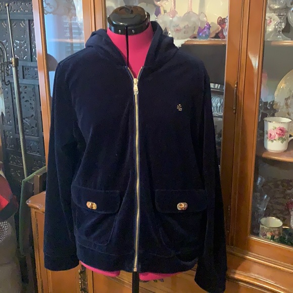 Ralph Lauren Tops - Ralph Lauren navy blue Valore zip up hoodie gold hardware